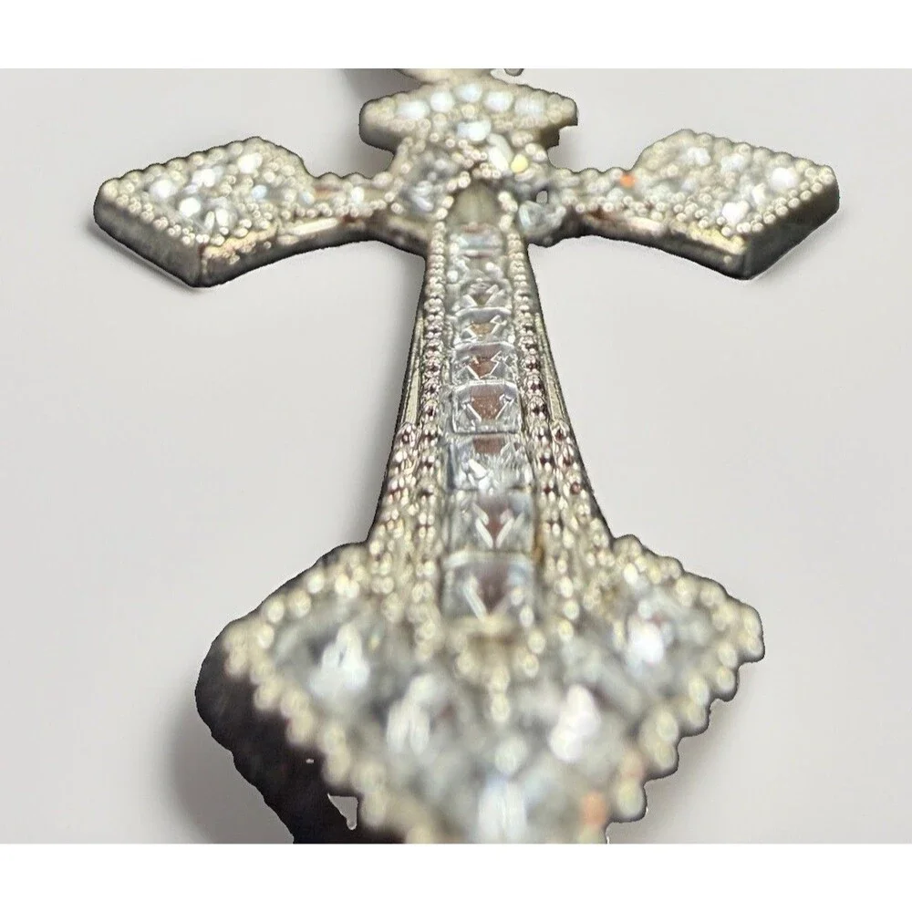 Men’s Big Diamond Cross Pendant 925 Silver 9.2 Grams